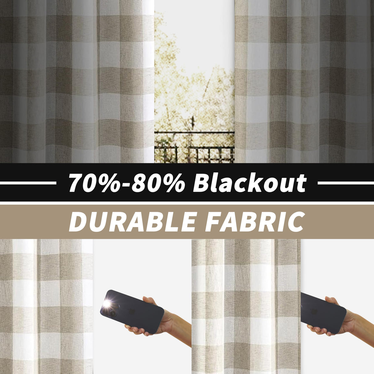 DriftAway Buffalo Plaid Check Curtains Woven Plaid Pattern Lined Blackout Thermal Insulated Window Curtain Grommet 2 Layers 2 Panels 52 Inch by 63 Inch Taupe DriftAway