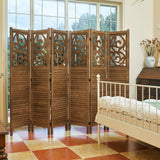 Svimi Folding Room Divider, 5.6Ft 6 Panels Wood Carved Privacy Screens, Free Assembled Freestanding Portable Reversible Functional Decorative Partition for Home Office Restaurant Bedroom (Brown) Svimi