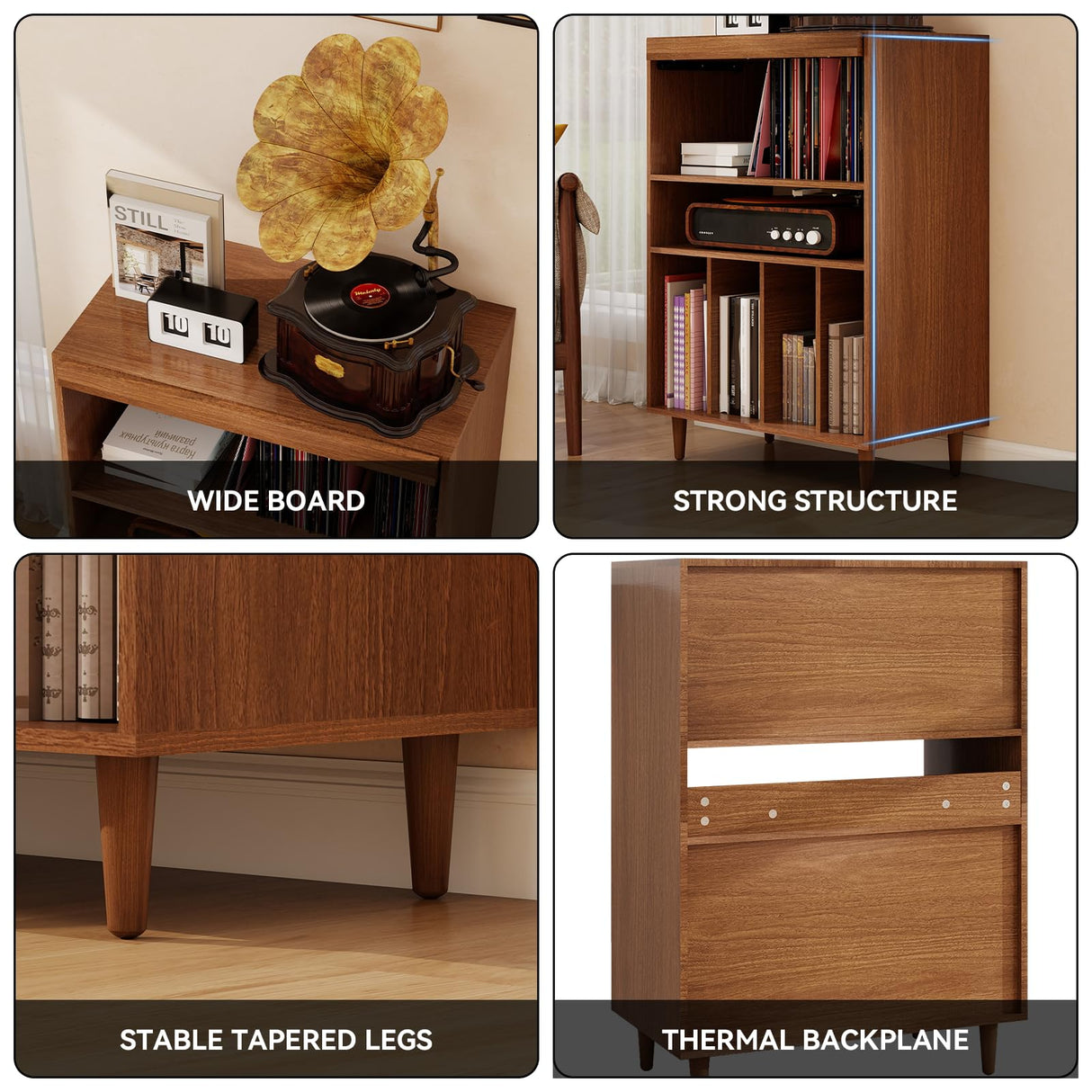 ELECWISH Record Player Stand with Vinyl Storage, Flip Top Media Cabinet, Audio-Video Stereo Cabinet，Mid-Century Turntable Table with Open Storage for Living Room, Bedroom, Walnut ELECWISH