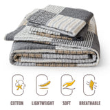 Y-PLWOMEN Plaid Quilt King Size - 100% Cotton Farmhouse King Quilt with 2 Pillow Shams, Breathable Lightweight Comforter Quilted Bedspreads Bedding Set, Grey Brown, King(98 * 106 Inch) Y-PLWOMEN