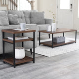 Household Essentials Jamestown Rectangular Coffee Table with Storage Shelf Mid Century Walnut Wood Grain and Black Metal Household Essentials