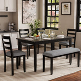 JUMMICO Solid Wood 6 Piece Dining Table Set, Modern 58"/W Kitchen Table Set for 6 with 4 Upholstered Chairs & 1 Bench, Kitchen & Dining Room Sets for Kitchen, Restaurant (Black & Grey) JUMMICO