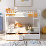 Harper & Bright Designs Full Over Full Wood Bunk Bed with Two Storage Drawers and Ladder, Convertible Storage Bunk Bed Can Be Divided Into Two Full Size Daybeds (White) Harper & Bright Designs