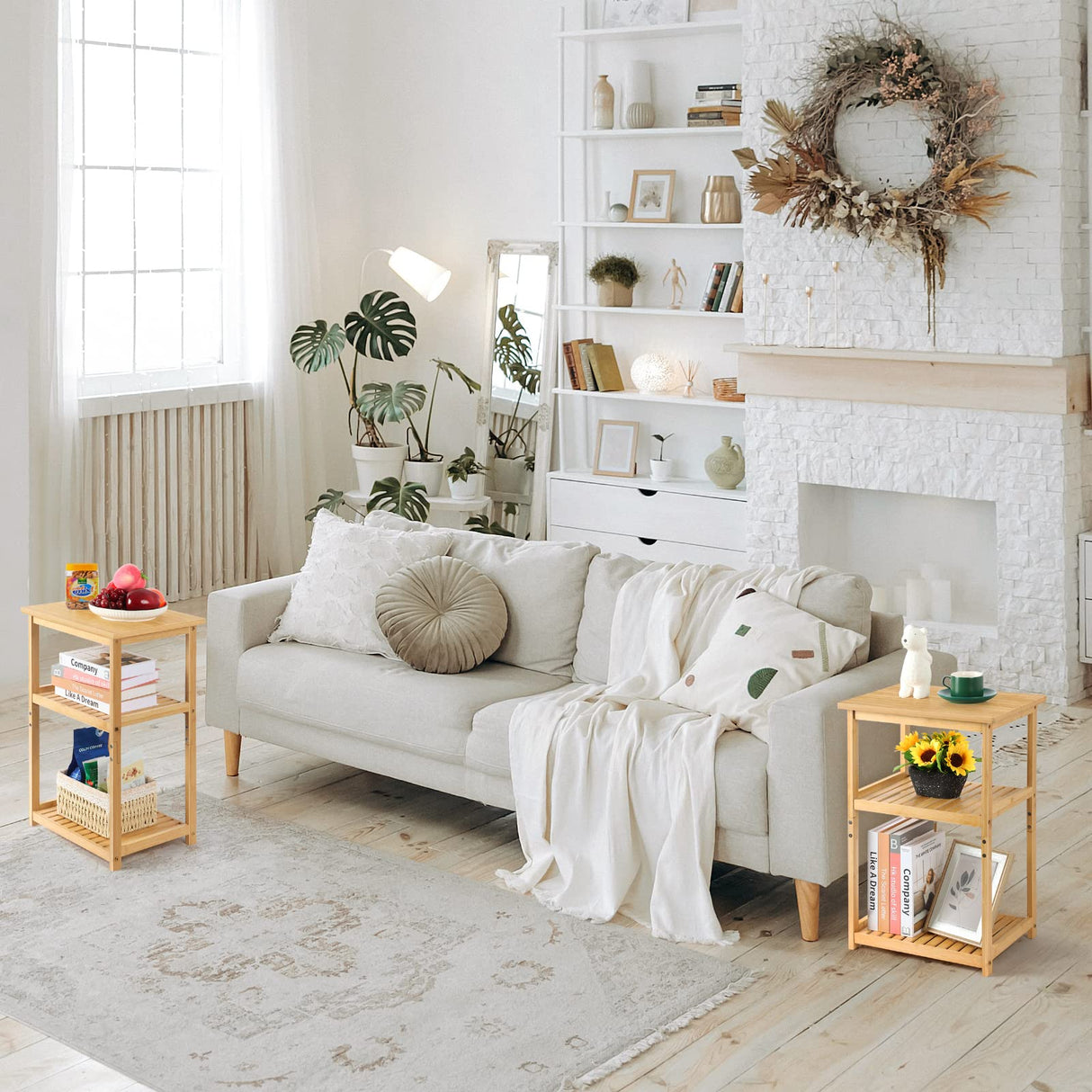 smusei Side Table Set of 2 End Tables Living Room for Small Spaces Farmhouse Bedside Table for Bedroom Guest Room Office, Bamboo smusei