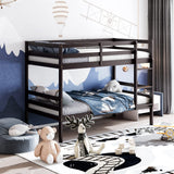 KOMFOTT Espresso Twin Over Twin Wood Bunk Bed with Ladder & Safety Guardrail KOMFOTT