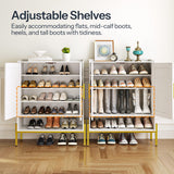 HOOBRO Shoe Cabinet, 5-Tier Shoe Storage Organizer with Doors, Wooden Shoe Cabinet Storage for Entryway, Freestanding Shoe Rack Cabinet with 3 Adjustable Shelves for Hallway, Gold and White DW41SC01 HOOBRO
