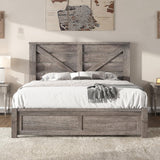 AMERLIFE Full Size Farmhouse Bed Frame with 49.2" Barn Door Headboard, Platform Bed Frame with Wood Slats, Under Bed Storage Space, Easy Assembly, Noisy Free, Rustic Gray AMERLIFE