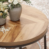 LIKEMET 32" Round Coffee Table, Wood Coffee Table for Sectional Sofa with 2-Tier Storage Shelves, Farmhouse Center Table with Wood Grain Desktop, Easy to Assemble LIKEMET