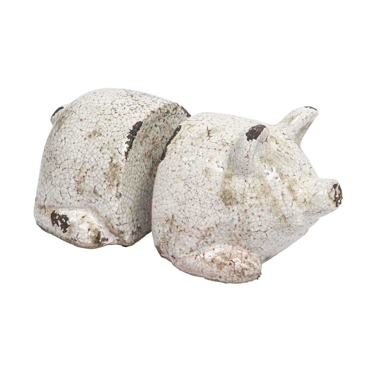 Creative Co-Op Distressed White Pig Shaped Terracotta Bookends (Set of 2 Pieces) Creative Co-Op