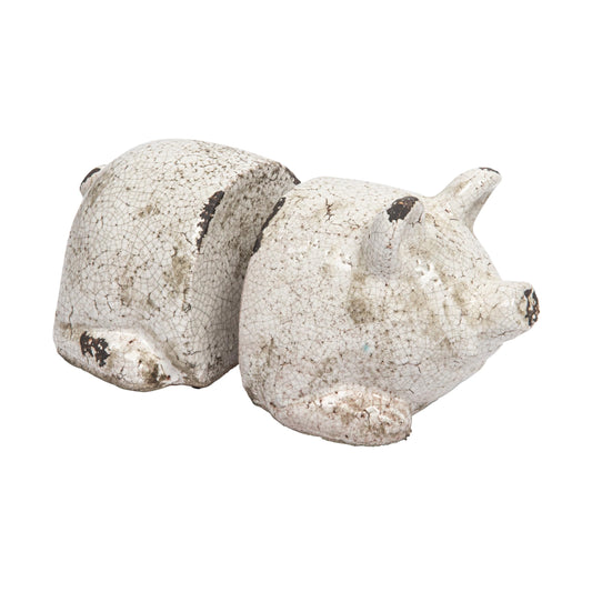 Creative Co-Op Distressed White Pig Shaped Terracotta Bookends (Set of 2 Pieces)