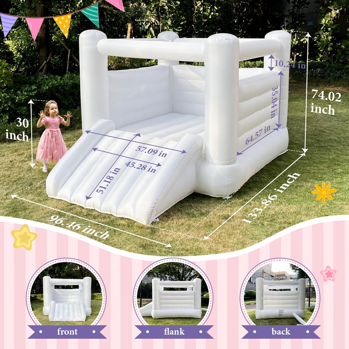 iLink-outer White Bounce House for Kid and Adult Large Indoor Outdoor Bouncy Castle Theme for Kids 133.86 x 96.46 x 74.02 inch Big Playhouse for Party iLink-outer