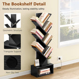 Hoctieon 6 Tier Tree Bookshelf, Tall Bookcase with Drawer, Freestanding Book Shelf with LED Lights, Display Floor Standing Storage Shelf, Book Organizer Shelves for Home Office, Living Room, Black Hoctieon