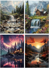 EIBEILI Diamond Painting Kits for Adults, 4 Pack Landscape Diamond Art Kits for Beginners DIY 5D Full Drill Forest Sunset Scenery Diamond Dots Gem Art and Crafts for Home Wall Decor 12x16 Inch EIBEILI