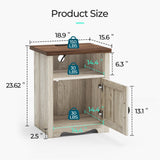 LINSY Farmhouse Night Stand Set of 2, 18.9” Wood End Table with Charging Station, Side Table for Bedroom, Living Room, Couch with USB Ports and Outlets, Nightstand with Storage, Beige LINSY