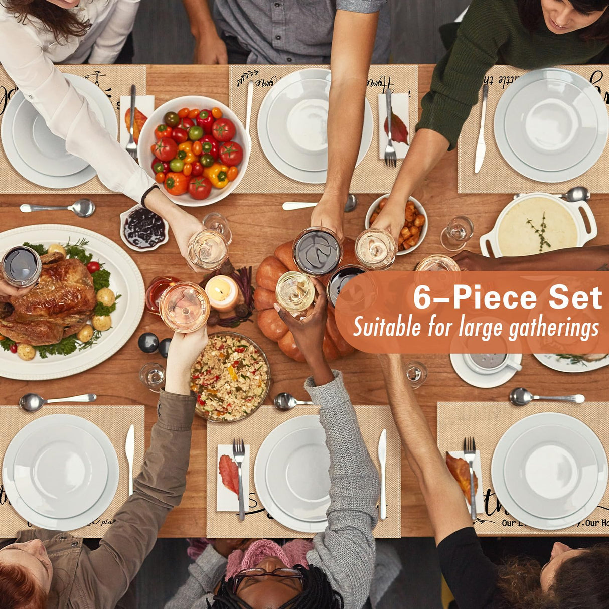 Farmhouse Placemats Set of 6 Linen Placemats 18x12'' Rustic Table Mats with Sayings Housewarming Gifts Country Tablemats Washable Cloth Place Mats for Farmhouse Table Setting(Khaki) Hahafelt