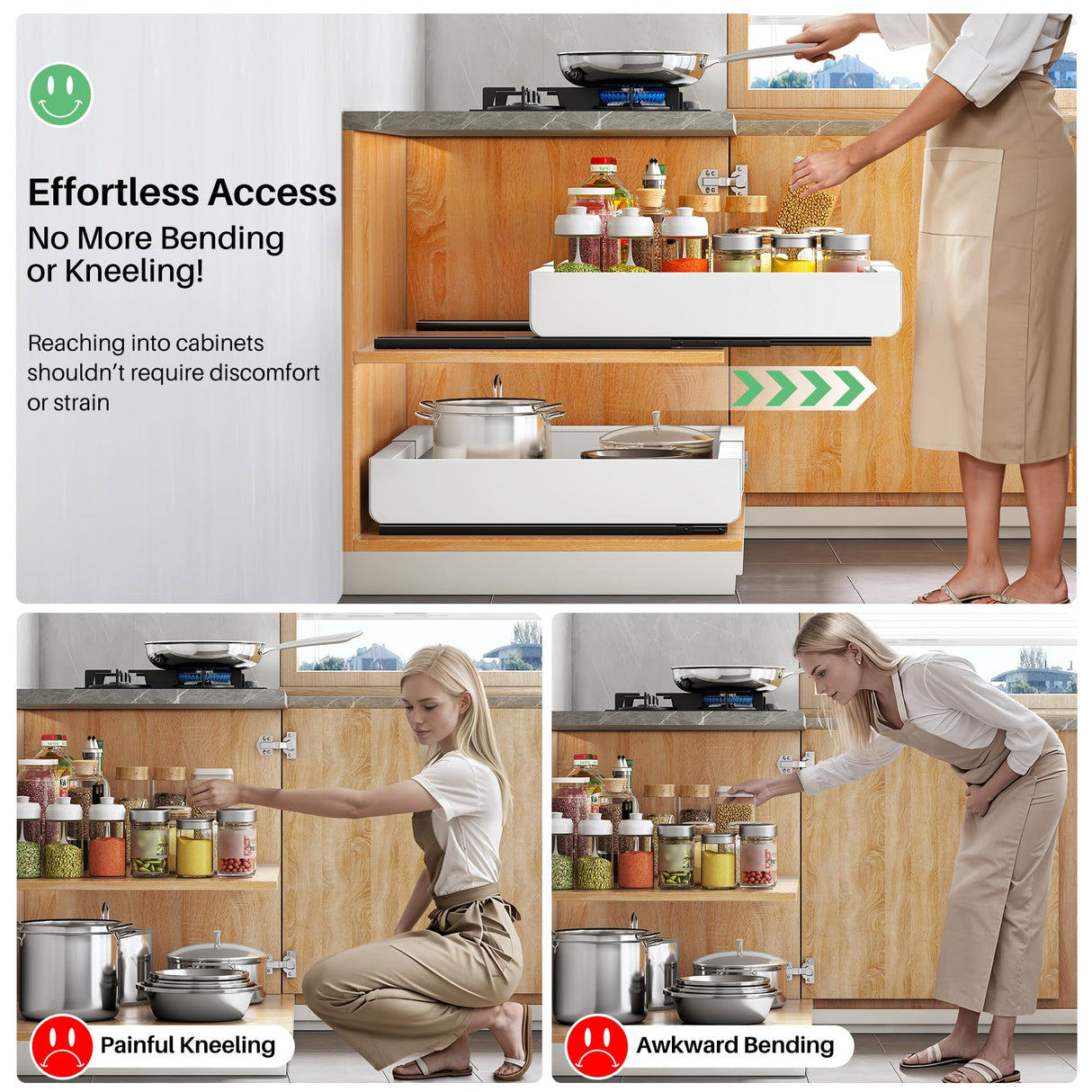 Expandable Pull-Out Cabinet Organizer with Adhesive Nano Film - For Kitchen, Pantry, Bathroom Storage Kitstorack