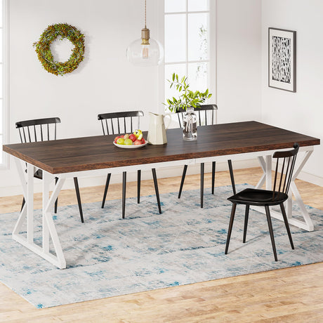 Tribesigns Farmhouse Dining Table for 6-8 People, 78.7-Inch Rectangular Wood Dining Table, Rustic Kitchen Table with Heavy Duty Metal Legs for Dining Room Tribesigns