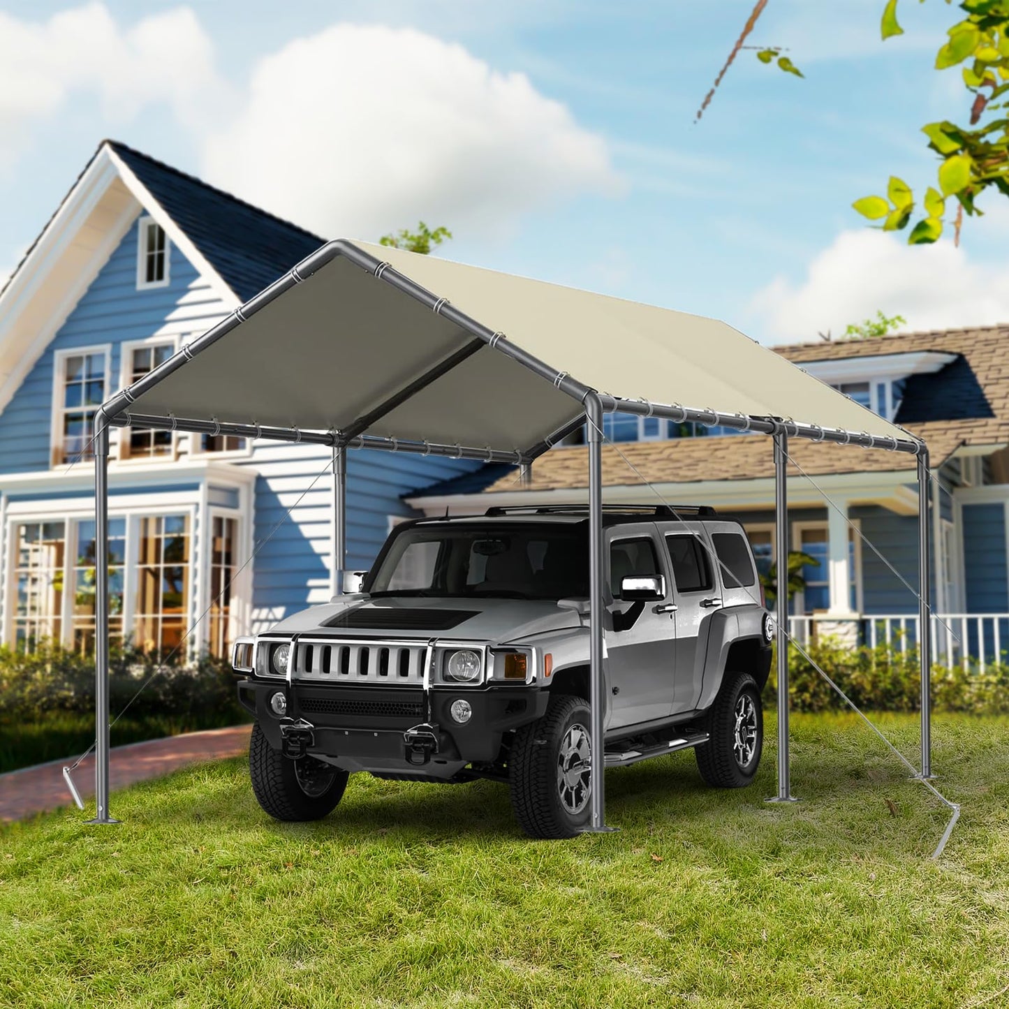 Carport, 10x20ft Heavy Duty Portable Garage, Car Port with Storage Shed, Car Canopy with All-Season Tarp for Car, Truck, Boat, Party, Rice