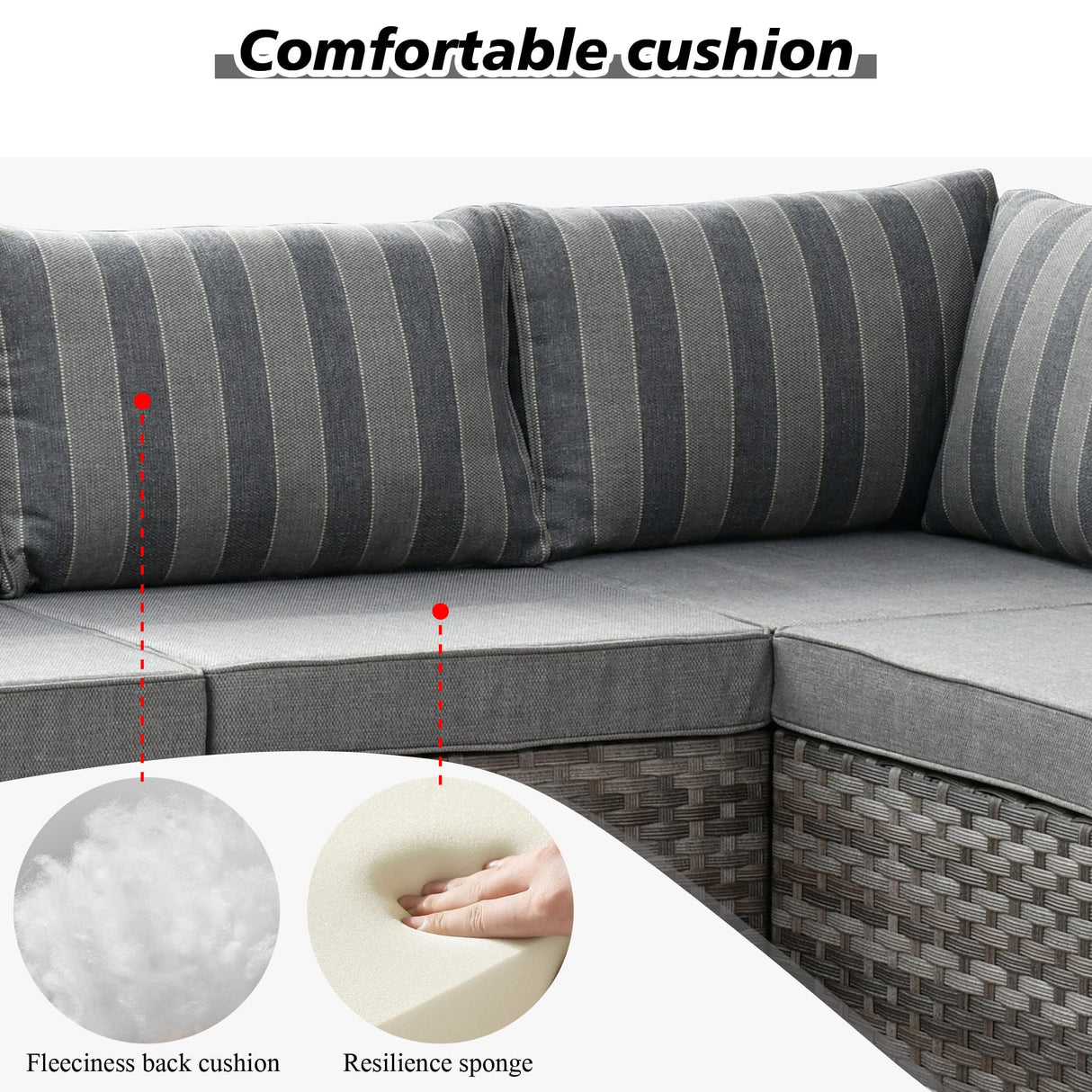 HOOOWOOO Outdoor Patio Sectional Furniture Sofa Set with Propane Fire Pit Table,13 Piece Large Modern Wicker Couch with Widened Armrest,Modular L Shaped Conversation Seating Set(Grey Strip) HOOOWOOO