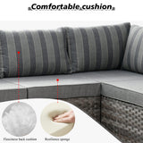 HOOOWOOO Outdoor Patio Sectional Furniture Sofa Set with Propane Fire Pit Table,13 Piece Large Modern Wicker Couch with Widened Armrest,Modular L Shaped Conversation Seating Set(Grey Strip) HOOOWOOO