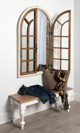 Kate and Laurel Boldmere Large Traditional Wood Windowpane Arch Mirror, 28x44, Rustic Brown and White Kate and Laurel