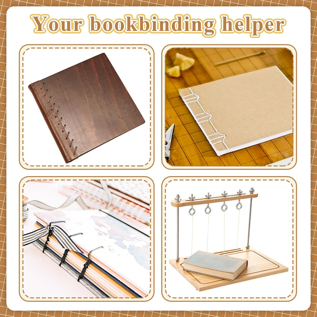 Maysing 24 Pcs Book Binding Kits Bookbinding Tools Bookbinding Sewing Frame Set Hand Bookbinding Supplies with Awl Bone Folder Paper Creaser Glue Brush Curved Needles Wax Thread for Handmade DIY Craft Maysing