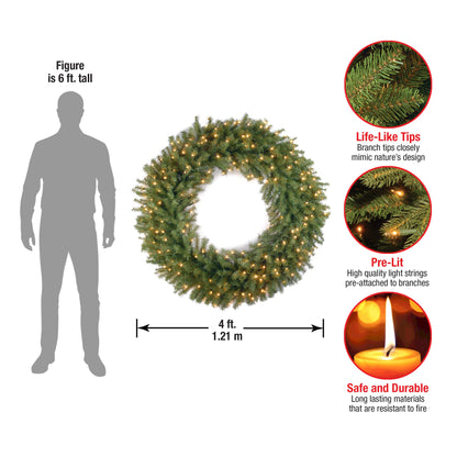 National Tree Company Pre-Lit Artificial Christmas Wreath, Green, Norwood Fir, White Lights, Christmas Collection, 48 Inches