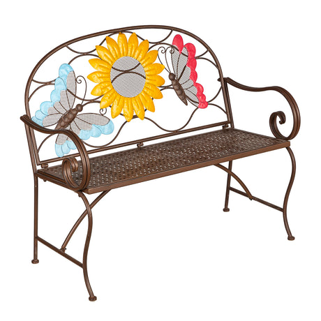 Evergreen Garden Sunflower Garden Bench Outdoors & Indoors | Cast Iron Metal Patio Bench | Outdoor Seating Furniture | Seats for Park, Porch, Deck, Yard Evergreen Garden
