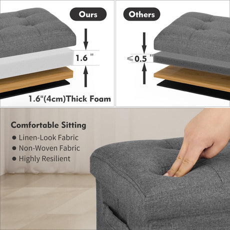 FaiPue Storage Ottoman. Foot Rest Stool with Thicker Foam Padded Seat. Linen Footstool Storage Bench, 350 lbs Folding Bench Small Ottoman for Living Room, Bedroom, Coffee Table. 17x13x13in, Dark Gray FaiPue