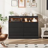 Dresser for Bedroom, 6 Drawer Dresser with LED Lights and Charging Station, Wide Chest of 6 Drawers with Open Space, Modern Large Capacity Storage Cabinet, Living Room, Hallway, Black GarveeHome