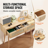 VEVOR Rattan Console Table with 2 Storage Drawers, Rattan Entryway Table with Natural Rattan Sliding Door, Console Sofa Table for Living Room, Study, Entryway Or TV Wall, Natural VEVOR