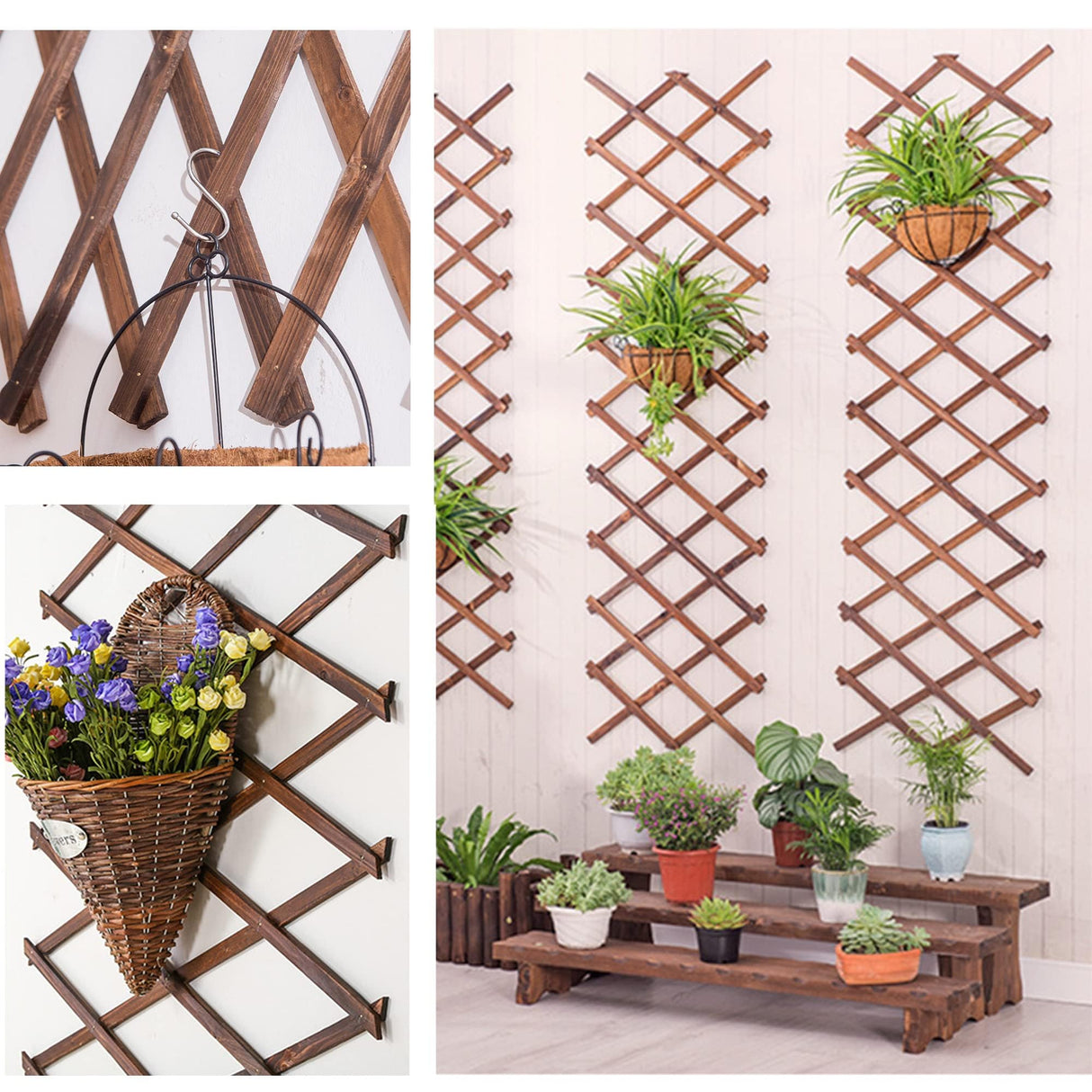 Wooden Lattice Panels for Outside 4Pack, 75"x11.8" Expandable Wood Lattice Fence Wall Garden Trellis Frame for Climbing Plants Outdoor Vine Ivy Rose Patio Room Decorative Avalution