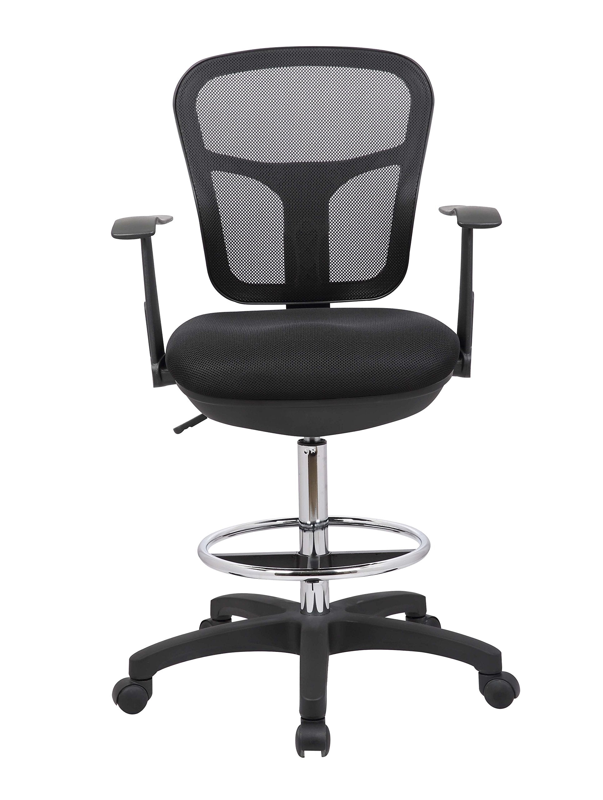 OfficeFactor Drafting Chair Tall Office Chair with Arms Executive Ergonomic Standing Desk Chair with Anti Scratch Wheels and Footrest - WoodArtSupply