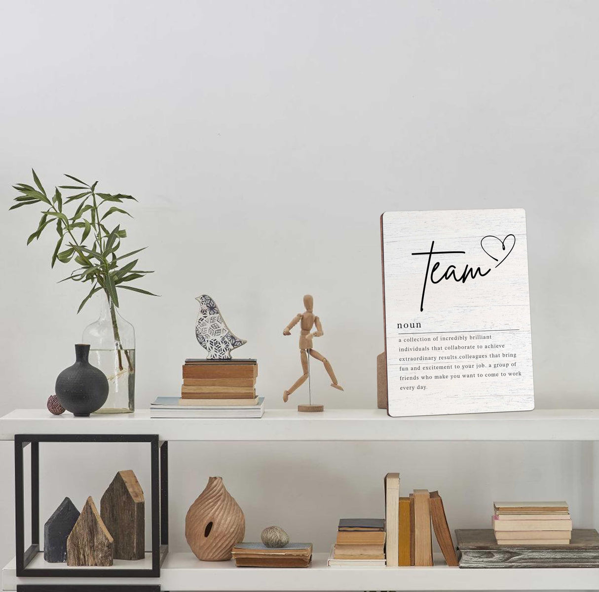 Team Definition Farmhouse Wood Sign with Stand for Women's and Men's Desk - Inspirational and Positive Office Decor with Rustic Charm and Encouragement for Home or Office Shelf NODROY