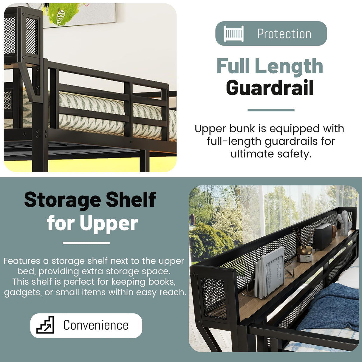 MoproBeti Queen Size Loft Bed with Stairs and Desk, Metal Lofts Bed Queen with Upper Storage Shelf, Gaming LoftBed with LED, Charging Station and Wardrobe for Teens, Adults,Black MoproBeti