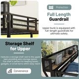 MoproBeti Queen Size Loft Bed with Stairs and Desk, Metal Lofts Bed Queen with Upper Storage Shelf, Gaming LoftBed with LED, Charging Station and Wardrobe for Teens, Adults,Black MoproBeti