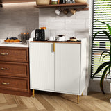 ARTPOWER Wine Bar Cabinet with Fluted Texture, Modern Coffee Cabinet with Wine Rack&Glass Holder, White Kitchen Buffet Sideboard, Freestanding Liquor Cabinet for Dining Room Living Room ARTPOWER