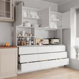 Jiaoun 78x71 LED Kitchen Pantry Cabinets with Microwave Stand,Socket,Large/Tall Kitchen Storage Cabinet with 6 Compartments and 9 Drawers,Duitable for Restaurants,Kitchens Jiaoun