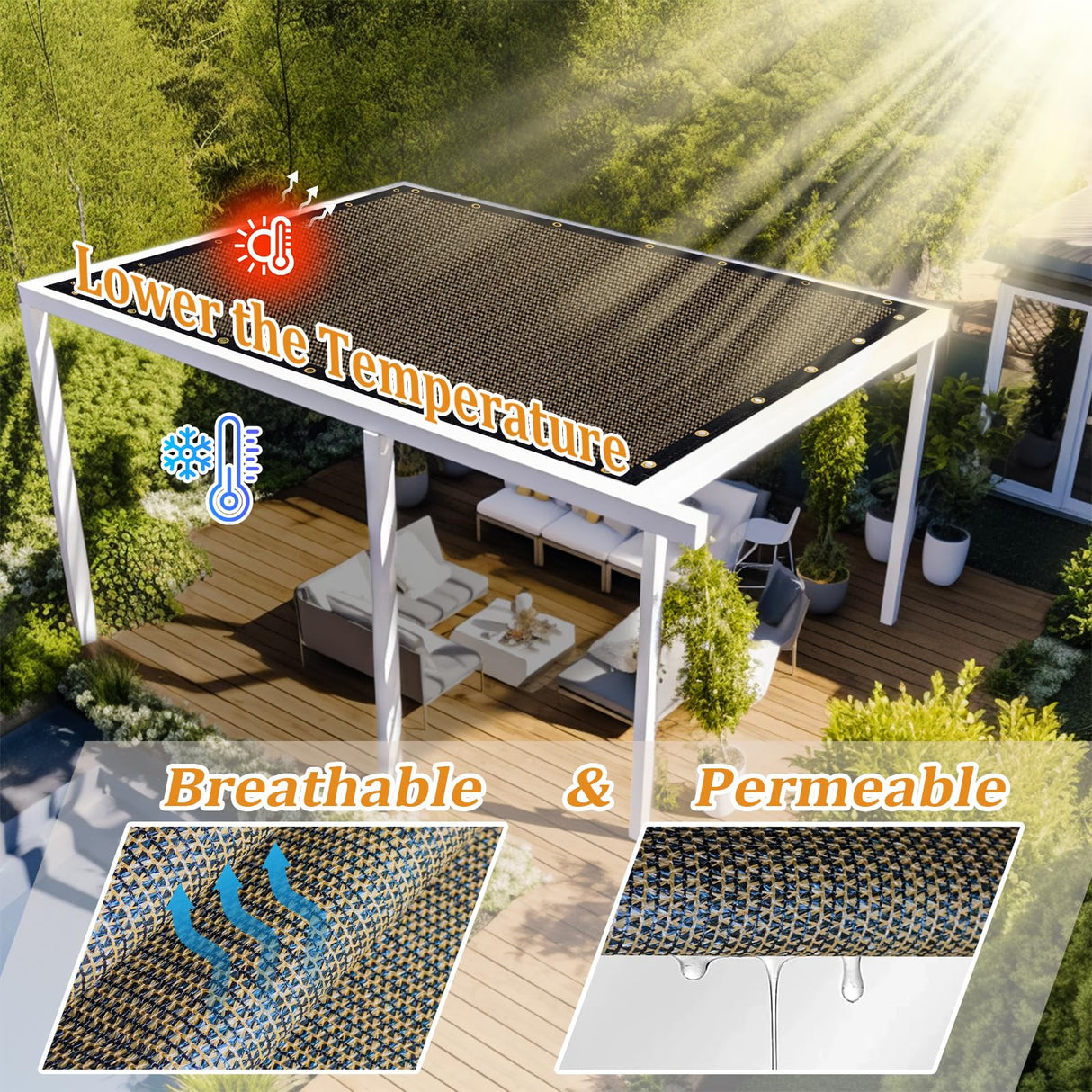 Shade&Beyond Customized Size 8' X 15' Shade Cloth with Grommets, 90% UV Protection UV Protection Mesh Tarp Sun Screens for Patio GN04, Mocha Shade&Beyond