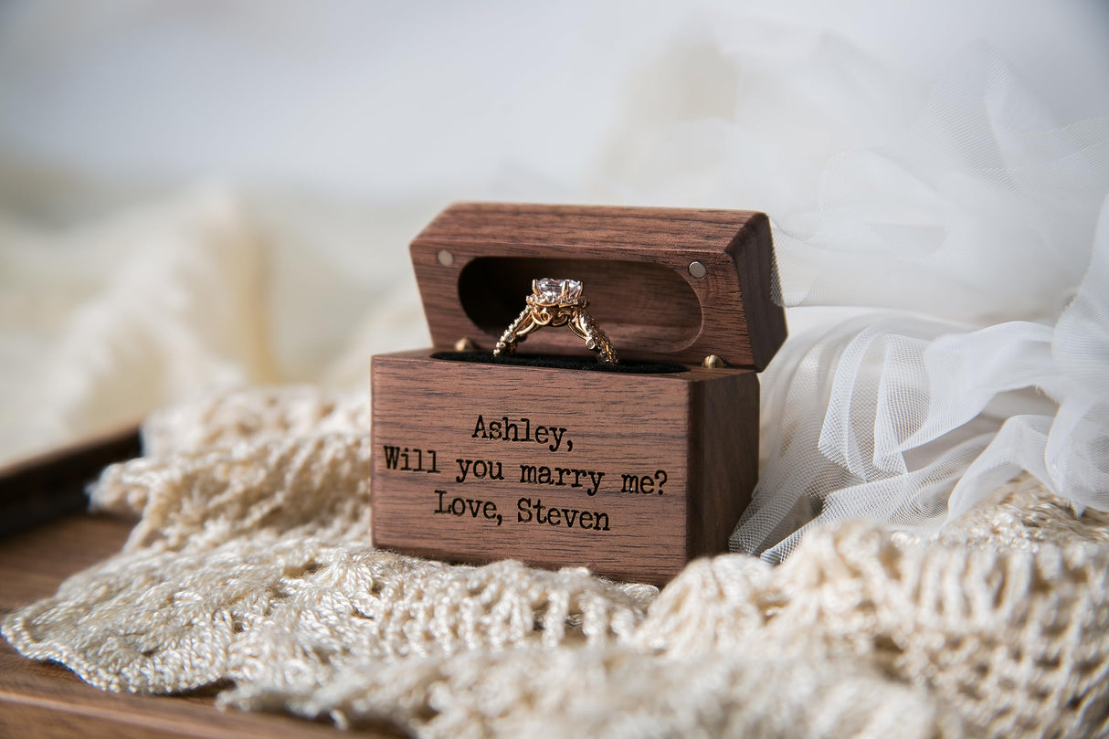 MUUJEE Custom Engraved Wood Flip Ring Box, 2.25 x 0.9 x 2 Inches Wooden Slim Ring Holder For Engagement Proposal, Weddings, Anniversaries, Birthday Gift Ideas MUUJEE