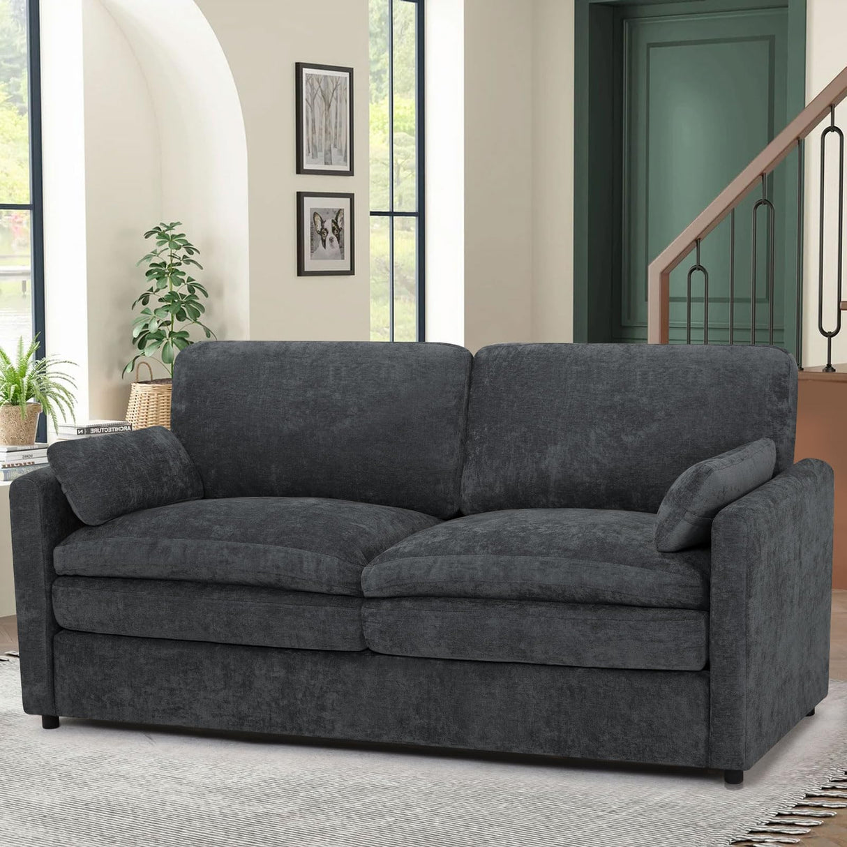 ACMEASE 69” Chenille Loveseat Sofa w/Arm Pillows, Upholstered 2-Seater Sofa w/Comfortable Back Cushions, Modern 2 Seats Couch w/High-Density Foam for Living Room, Apartment, Office, Grey ACMEASE