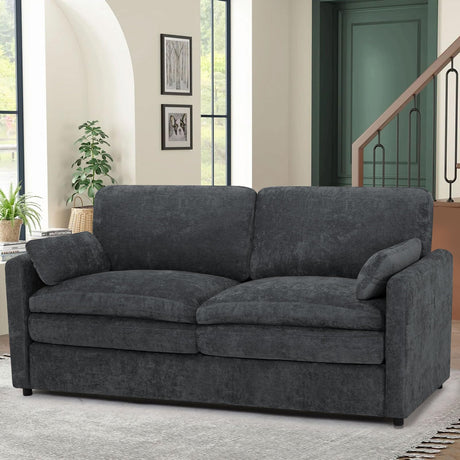 ACMEASE 69” Chenille Loveseat Sofa w/Arm Pillows, Upholstered 2-Seater Sofa w/Comfortable Back Cushions, Modern 2 Seats Couch w/High-Density Foam for Living Room, Apartment, Office, Grey ACMEASE