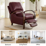 HULALA HOME Genuine Leather Manual Recliner with Wood Feet & Armrest, Mid-Century Modern Push Back Reclining Chair for Living Room Bedroom, Burgury HULALA HOME