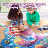FAMOPLAY 45pcs Unicorn & Mermaid Double-Sided Floor Puzzles, Ages 3-8, 27.6x32 In, Waterproof, EVA Material, Jumbo Jigsaw Puzzle, 1 Set of 45 Pieces FAMOPLAY