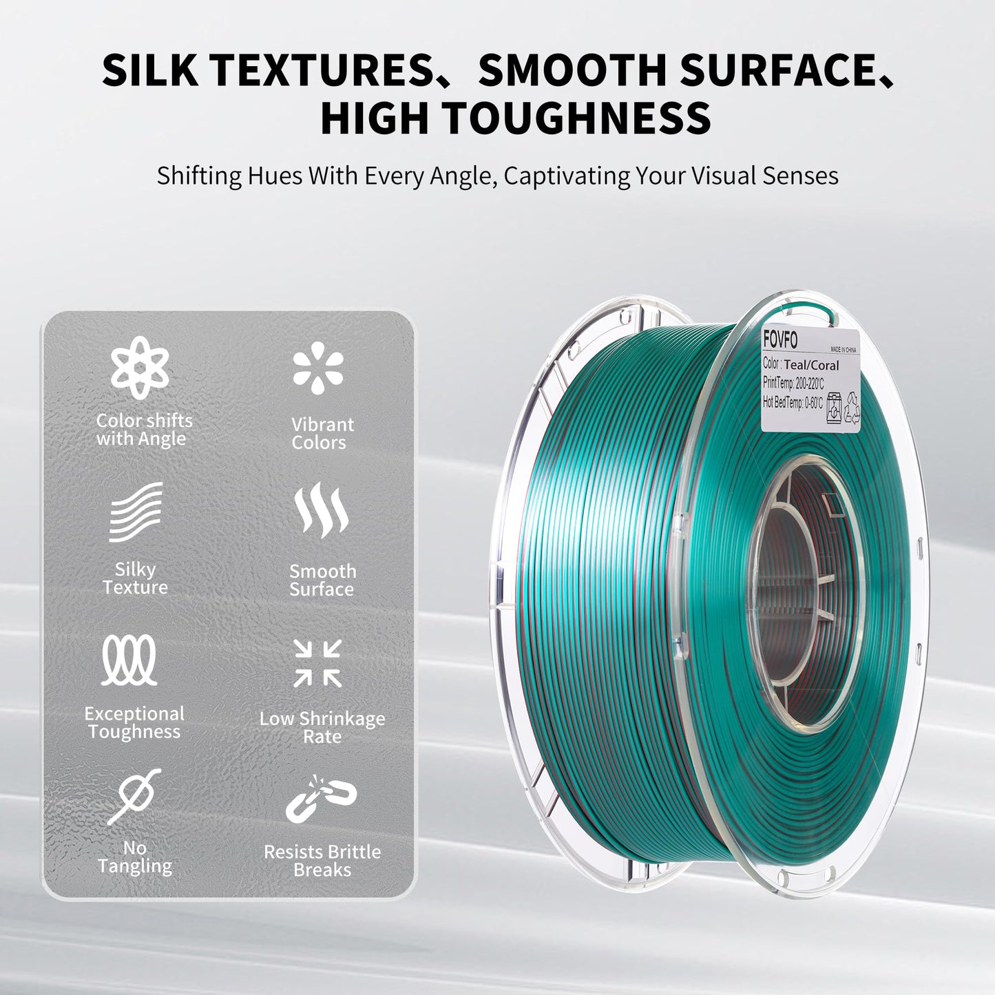 FOVFO PLA Filament 1.75mm, 3D Printer Filament Silk PLA Dual Color PLA Filament, PLA Filament, Color Change Every Inch Filament /-0.02mm, 1kg/2.2lb - WoodArtSupply