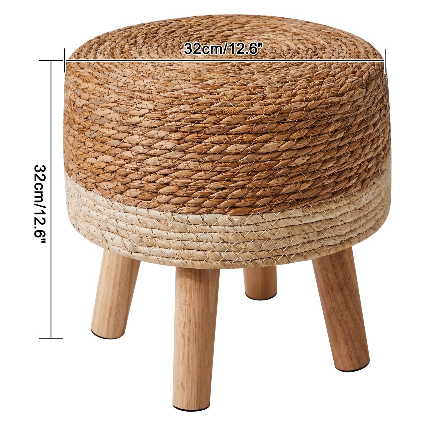 YMYNY Foot Stool Natural Seagrass Hand Weave, 12.6" Small Ottoman, Round Footrest for Living Room, Bedroom, Entryway, Change Shoes Stool, Non-Skid Wood Legs, Boho, Natural+White, UHBD027W - WoodArtSupply