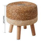 YMYNY Foot Stool Natural Seagrass Hand Weave, 12.6" Small Ottoman, Round Footrest for Living Room, Bedroom, Entryway, Change Shoes Stool, Non-Skid Wood Legs, Boho, Natural+White, UHBD027W YMYNY