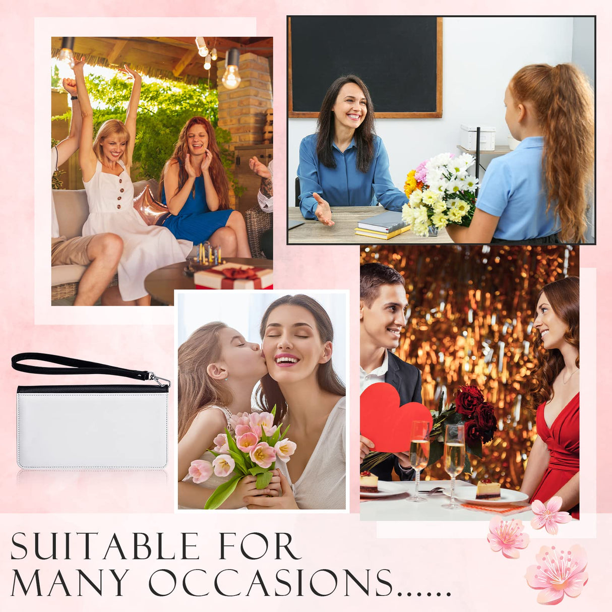 Sweetude Sublimation Wallet Leather Zipper Blank Card Holder Bag Women's Travel Clutch Wristband DIY Craft for Women Gift Office Travel Work Supplies (2 Pcs) Sweetude