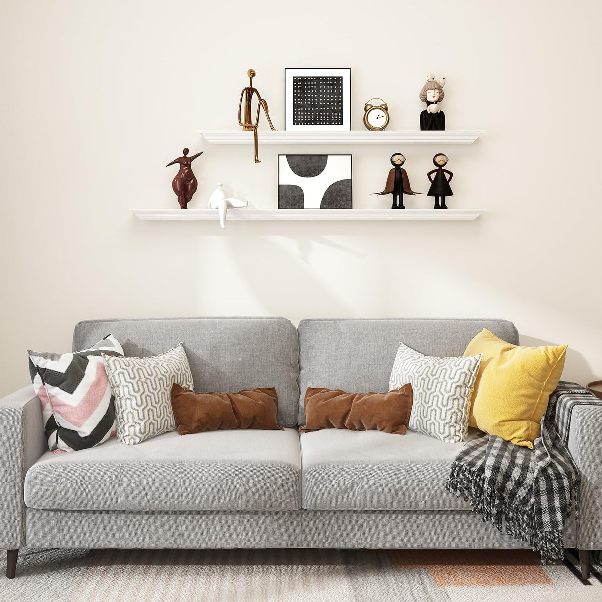 WELLAND White 60 Inch Fireplace Mantel Shelf Wall Mounted,Solid Pine Wood Finished Corona Crown Molding Floating Wall Photo Ledge Shelves WELLAND