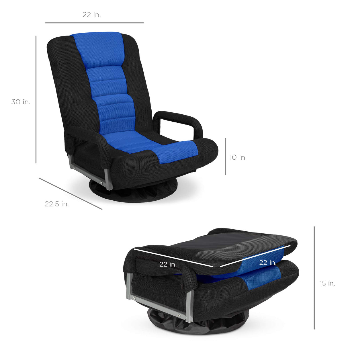 Best Choice Products Swivel Gaming Chair 360 Degree Multipurpose Floor Chair Rocker for TV, Reading, Playing Video Games w/Lumbar Support, Armrest Handles, Adjustable Foldable Backrest - Black/Blue Best Choice Products